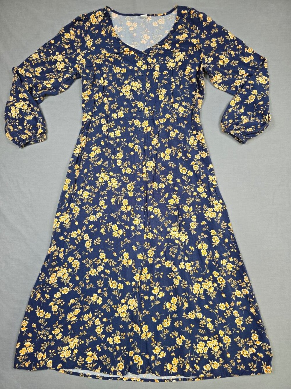 Old Navy Medium Floral Navy & Yellow Long Sleeve Midi Dress Cottage Core